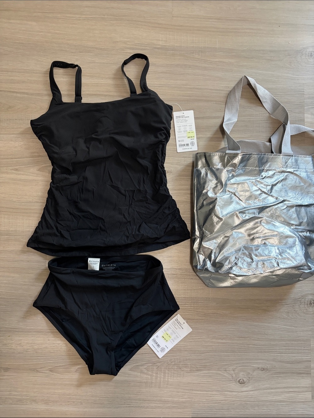 Brand  🆕 Athleta Black Ribbed Tankini Set with High-Waist Bottoms - Brand:
